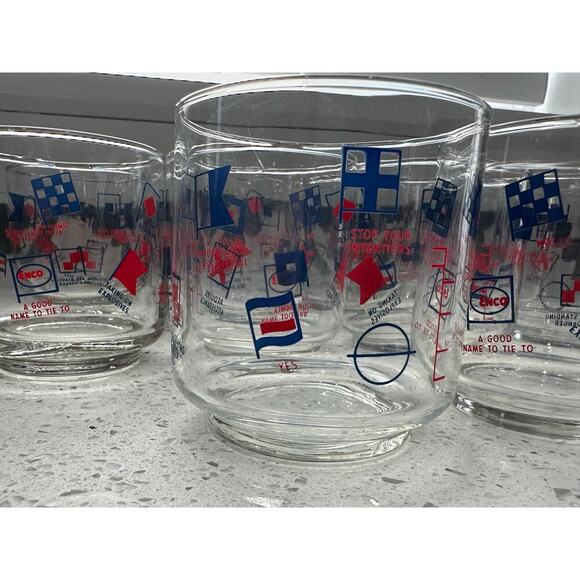 ESSO Exxon Nautical Humor Marine Signal Flag GLASS Barware Cocktail Set 10 - Picture 4 of 5